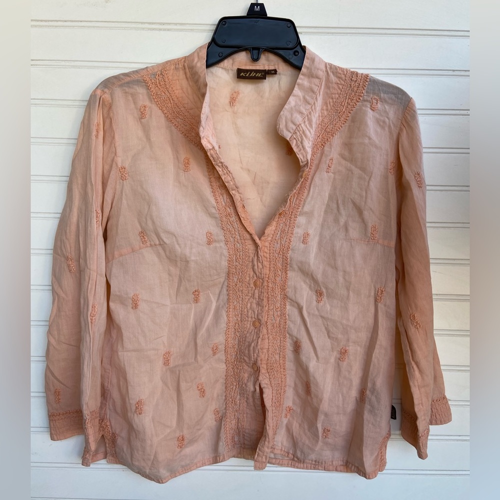KUHL Peach Cotton Embroidered Peasant Top
